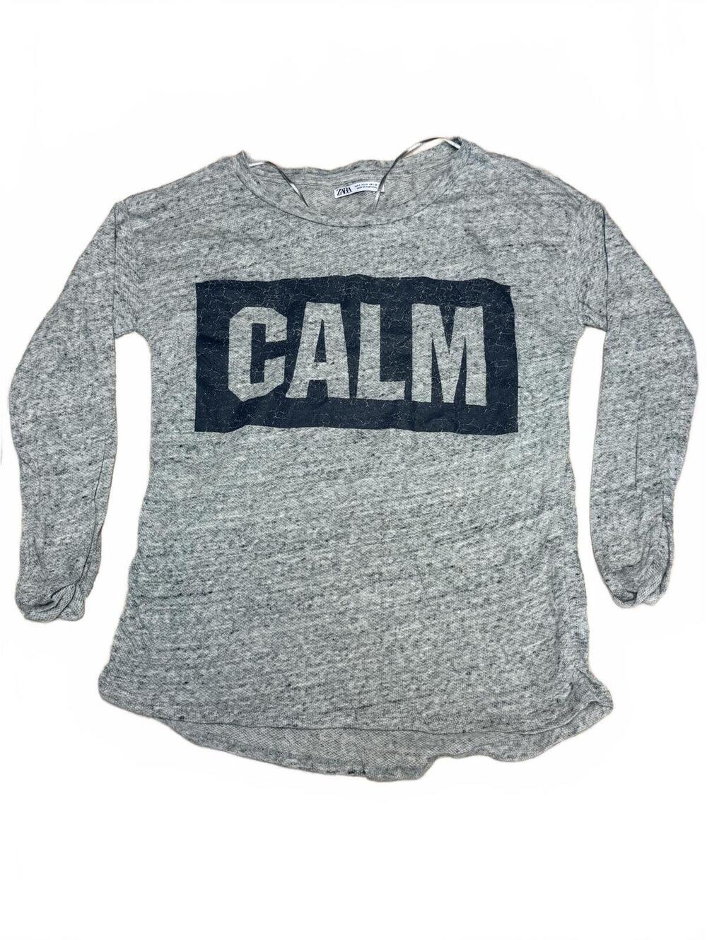 Zara Grey CALM Graphic long sleeveLetters Y2K Streetwear S